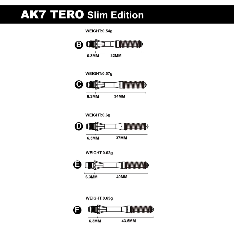 Shafty TERO AK7 SLIM CUESOUL do lotek rzutek dart B , C, D , E , F