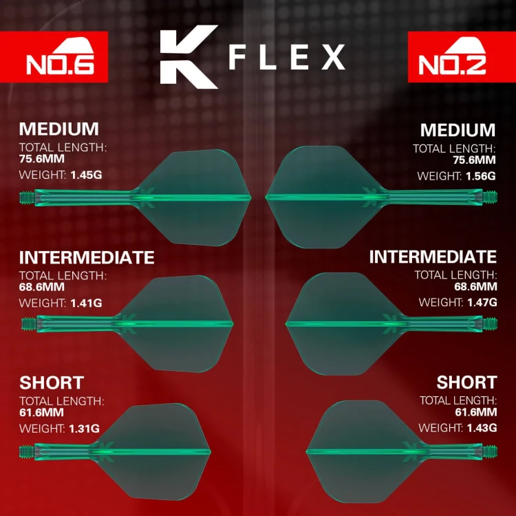 System Target K-Flex Piórka + Shafty Dart No.6 Zielone - Short, Intermediate, Medium