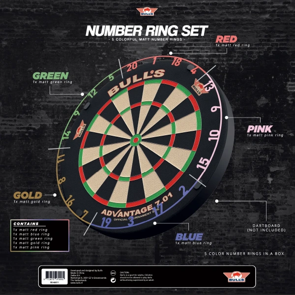 Zestaw Pierścieni Ringów Numerycznych do tarczy sizalowej dart Bull's Colorful Number Ring - obrazek 9